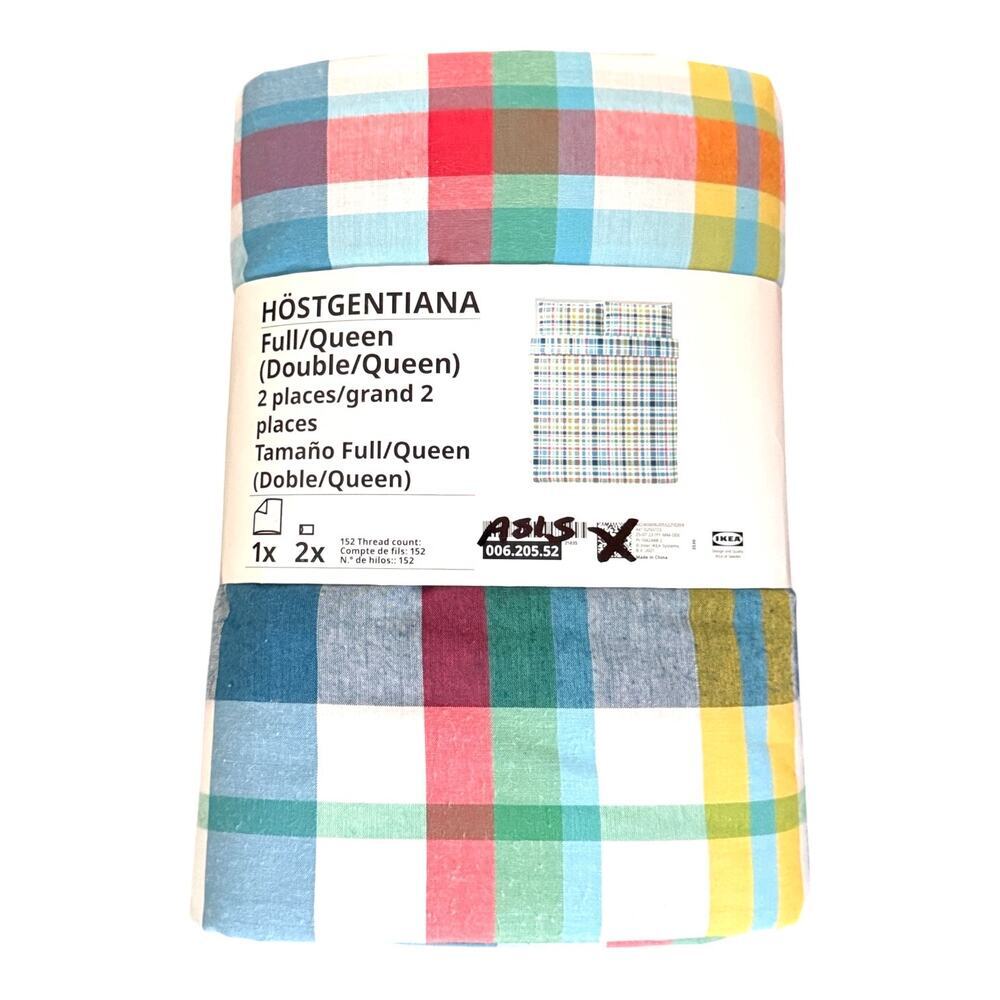 IKEA HOSTGENTIANA Multicolor/Check Full Queen Duvet Cover & Pillowcases